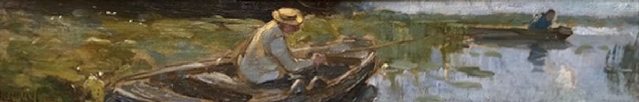 Hendrik Willebrord Jansen | Fischer in einem Boot am Ufer, Öl auf Holzfaser, 9,0 x 54,0 cm, Unterzeichnet u.l. Hendrik Willebrord Jansen | Fischer in einem Boot am Ufer, Öl auf Holzfaser, 9,0 x 54,0 cm, Unterzeichnet u.l.