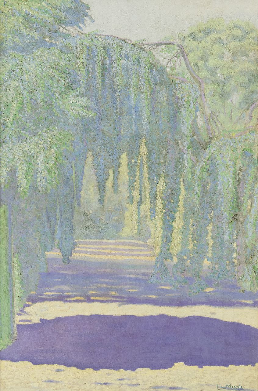 Mook H. van | Henri 'Harry' van Mook | Gemälde zum Verkauf angeboten | Sonniger Allee mit Blauregen, Öl auf Leinwand 73,0 x 48,5 cm, Unterzeichnet u.r.