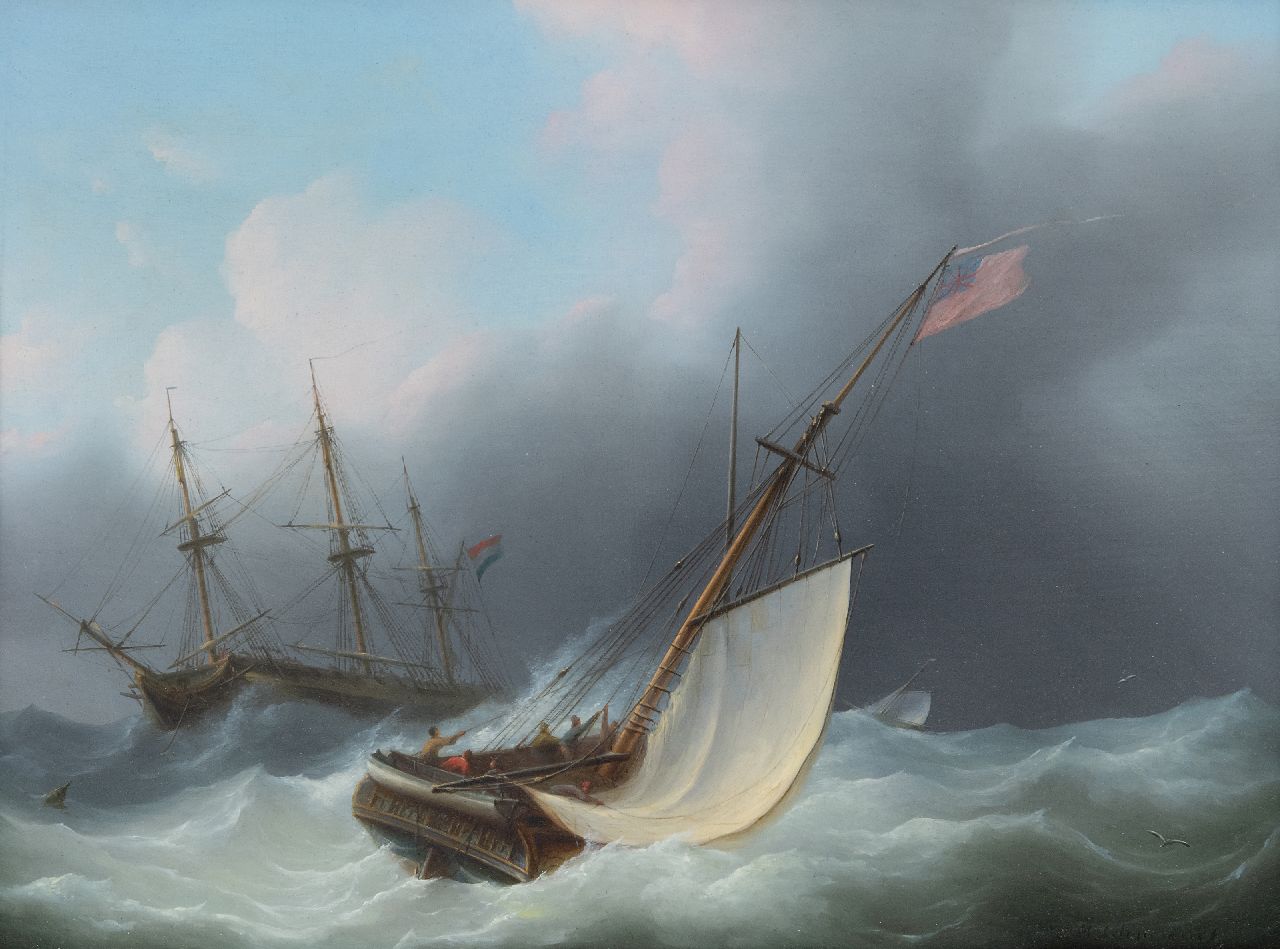 Schouman M.  | Martinus Schouman, Schiffe auf aufgewühlter See, Öl auf Holz 29,5 x 39,7 cm, Unterzeichnet u.r.