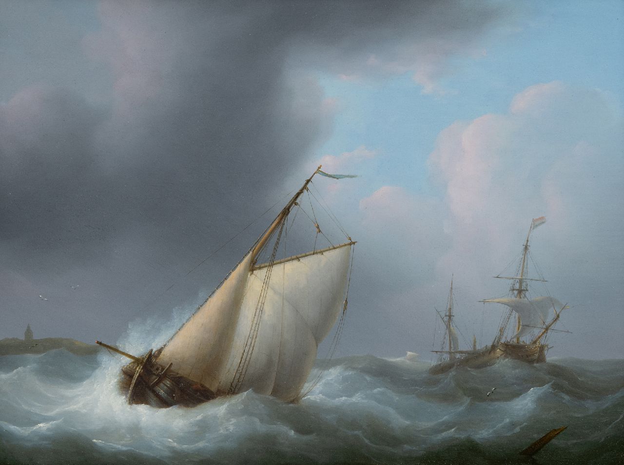 Schouman M.  | Martinus Schouman, Schaden vor der Küste in einem Sturm, Öl auf Holz 29,3 x 38,7 cm, Unterzeichnet u.r. auf Treibholz