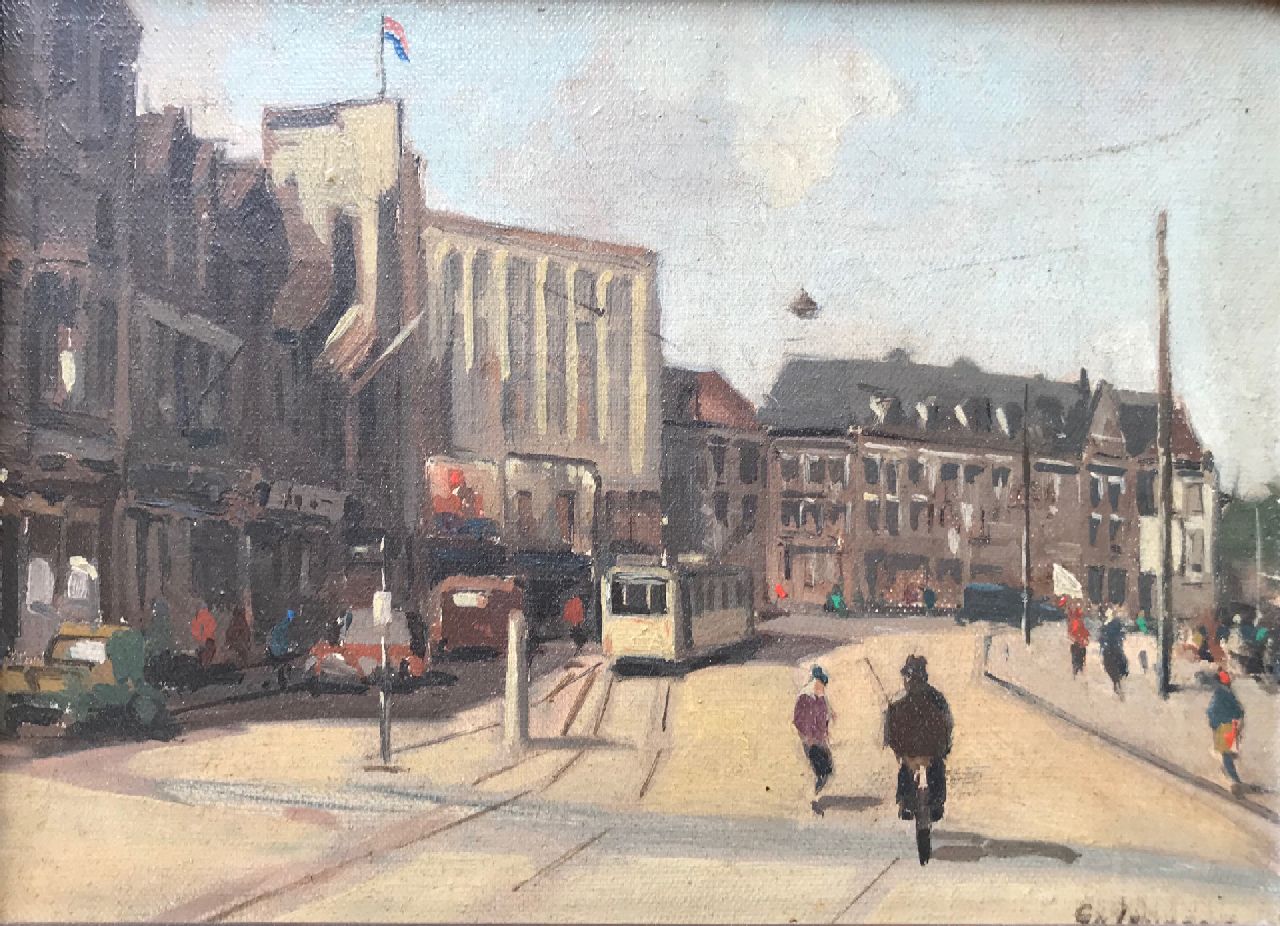 Gerrit van Jeveren | Blick auf den Hofweg, Den Haag, Öl auf Leinwand, 18,5 x 24,1 cm, Unterzeichnet u.r.