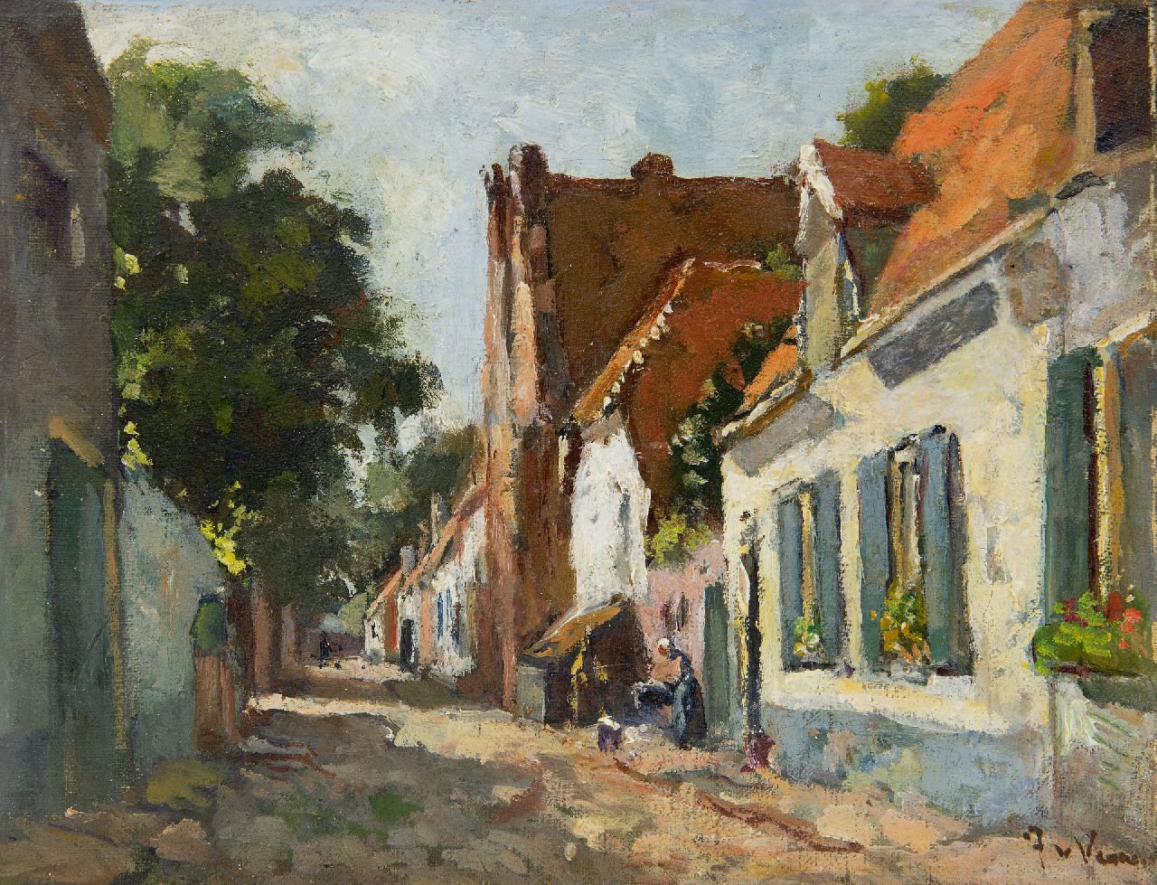 Vuuren J. van | Jan van Vuuren | Gemälde zum Verkauf angeboten | Dorfstraße in Elburg, Öl auf Leinwand 24,0 x 30,1 cm, Unterzeichnet u.r.