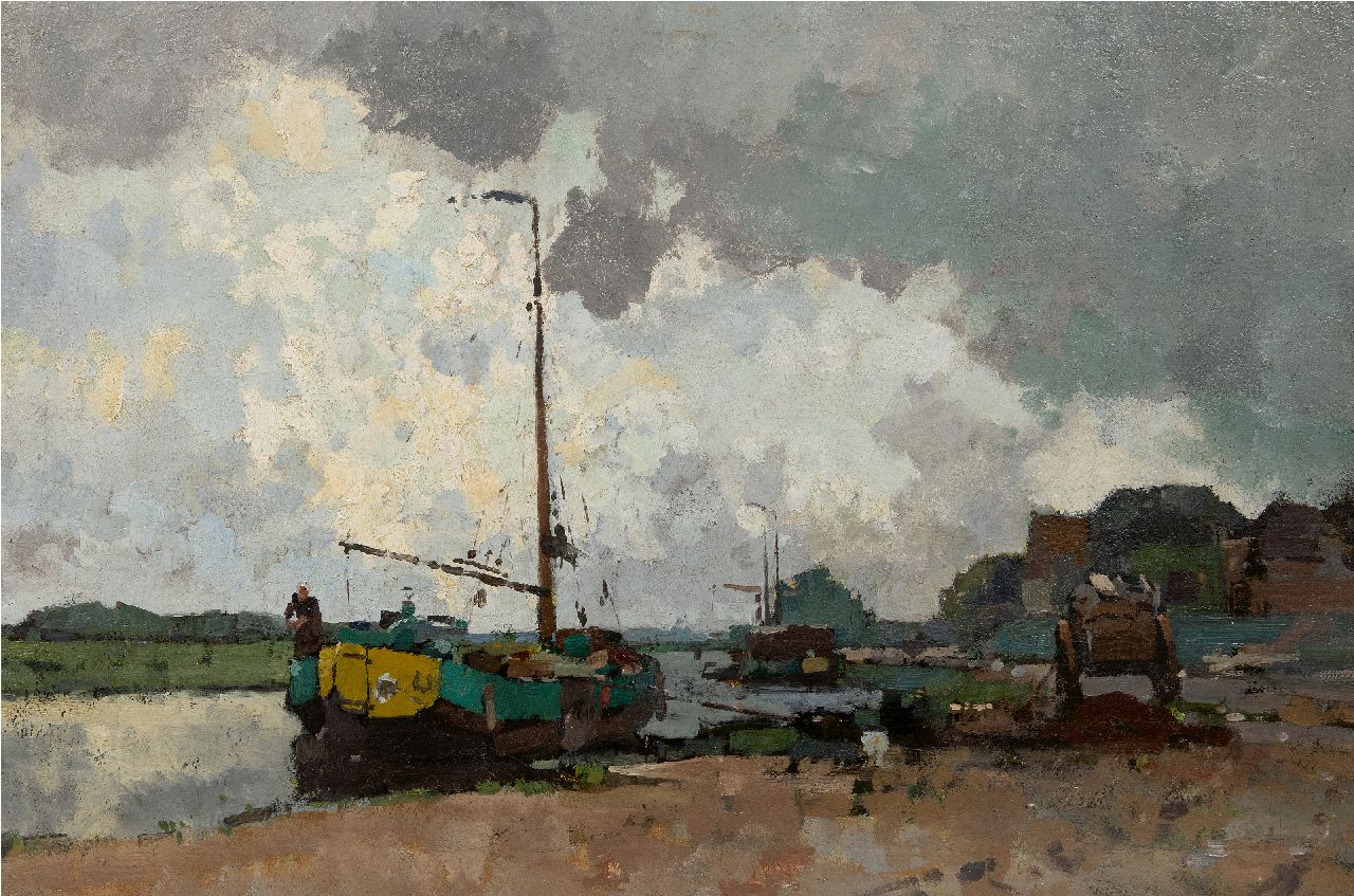 Vreedenburgh C.  | Cornelis Vreedenburgh | Gemälde zum Verkauf angeboten | Angelegter Torfschiffen, Öl auf Leinwand 60,2 x 90,5 cm