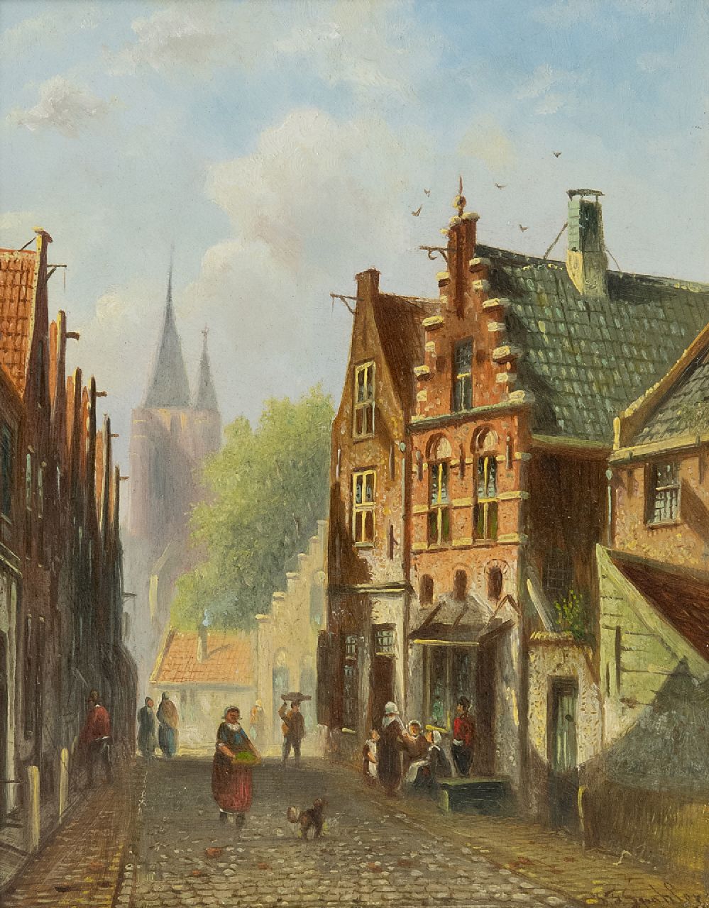 Spohler J.F.  | Johannes Franciscus Spohler, Holländische Gasse, Öl auf Holz 18,9 x 14,9 cm, Unterzeichnet u.r.