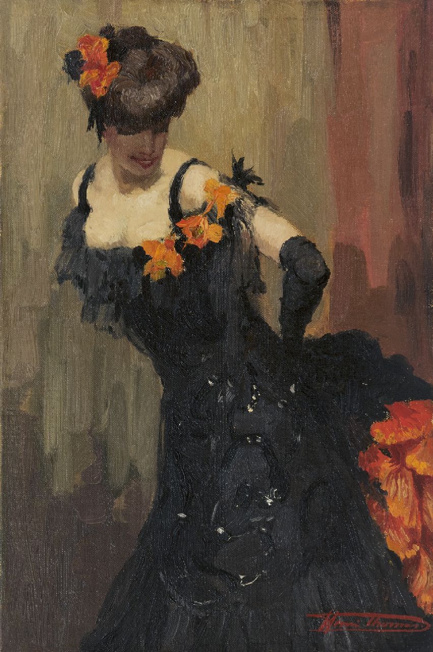 Thomas H.J.  | Henri Joseph Thomas | Gemälde zum Verkauf angeboten | Tänzerin in schwarzem Kleid, Öl auf Leinwand 45,3 x 30,3 cm, Unterzeichnet u.r.