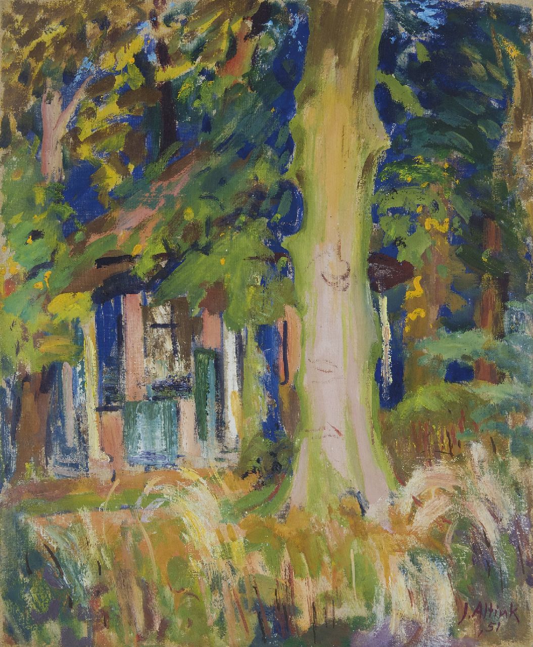 Altink J.  | Jan Altink, Haus mit Baum, Öl auf Leinwand 60,0 x 50,2 cm, Unterzeichnet u.r. und datiert '51