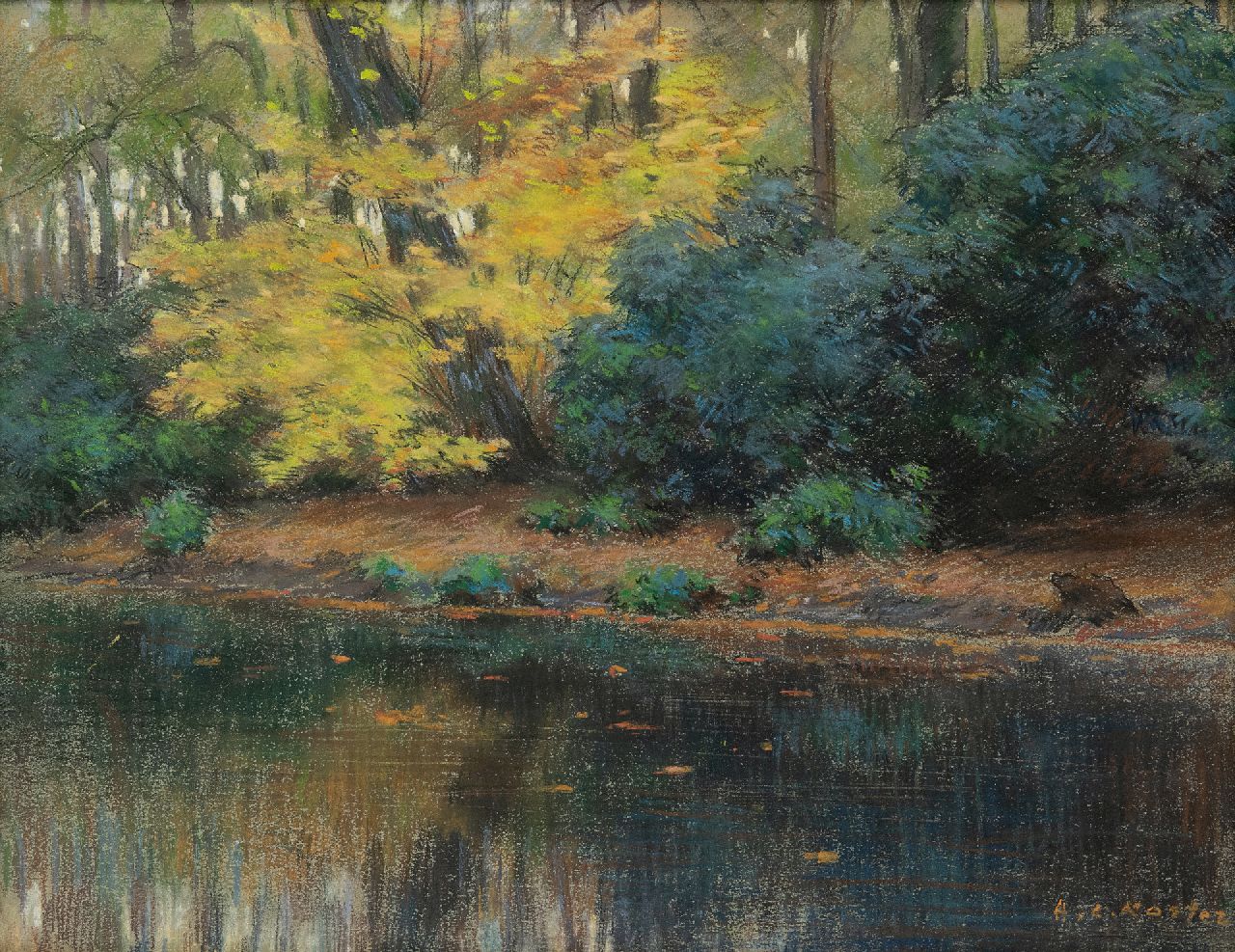 Koster A.L.  | Anton Louis 'Anton L.' Koster | Aquarelle und Zeichnungen zum Verkauf angeboten | Der Wasserdel im Waldpark Groenendaal, Heemstede, Pastell auf Papier 23,1 x 29,8 cm, Unterzeichnet u.r.