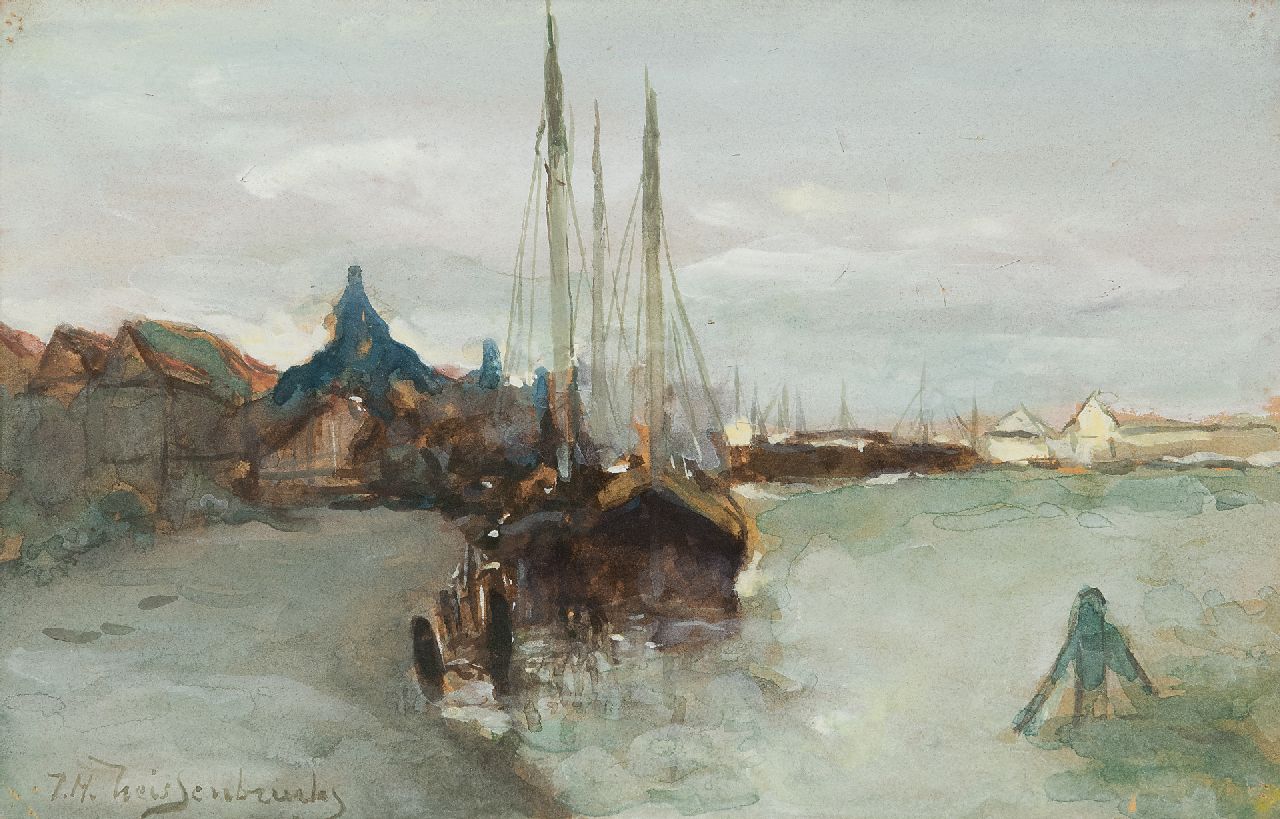 Weissenbruch H.J.  | Hendrik Johannes 'J.H.' Weissenbruch, Der Hafen von Zaandam, Aquarell auf Papier 14,5 x 22,5 cm, Unterzeichnet u.l.