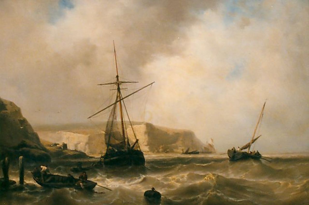 Meijer J.H.L.  | Johan Hendrik 'Louis' Meijer, Shipping near Shakespear Cliff, Öl auf Holz 71,7 x 104,7 cm