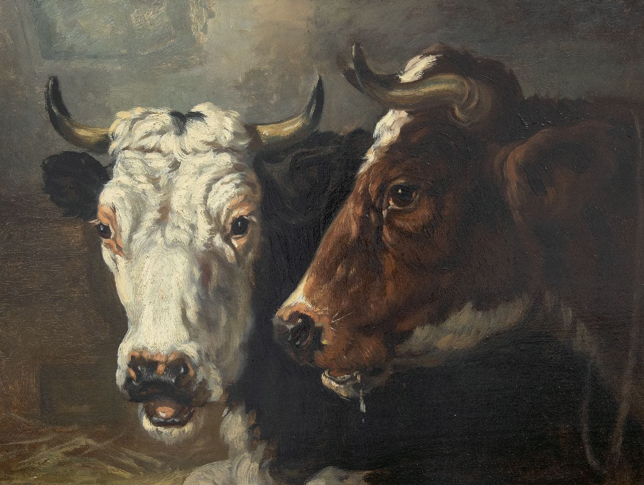 Richard Burnier | Zwei Kuhköpfe, Öl auf Holz, 32,3 x 45,0 cm, Unterzeichnet im Verso