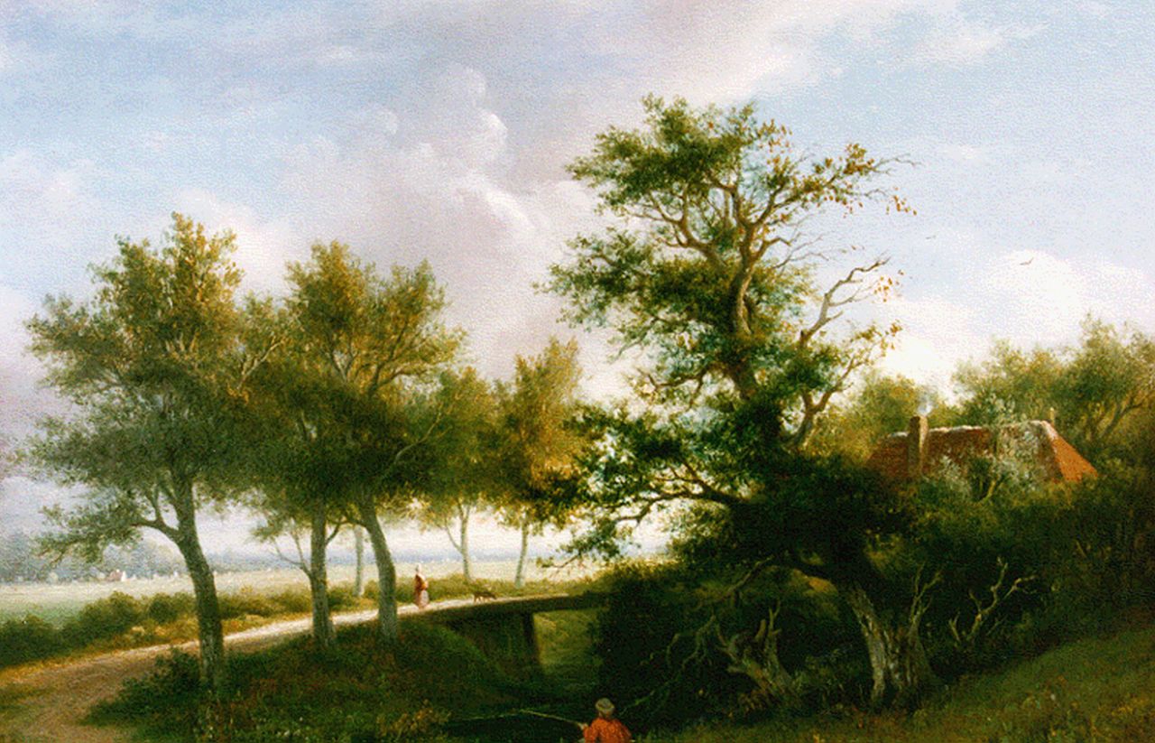 Wilhelmus Joannes Walter | Angler in a landscape, Öl auf Holz, 27,3 x 38,5 cm, signed l.l. und dated 1852