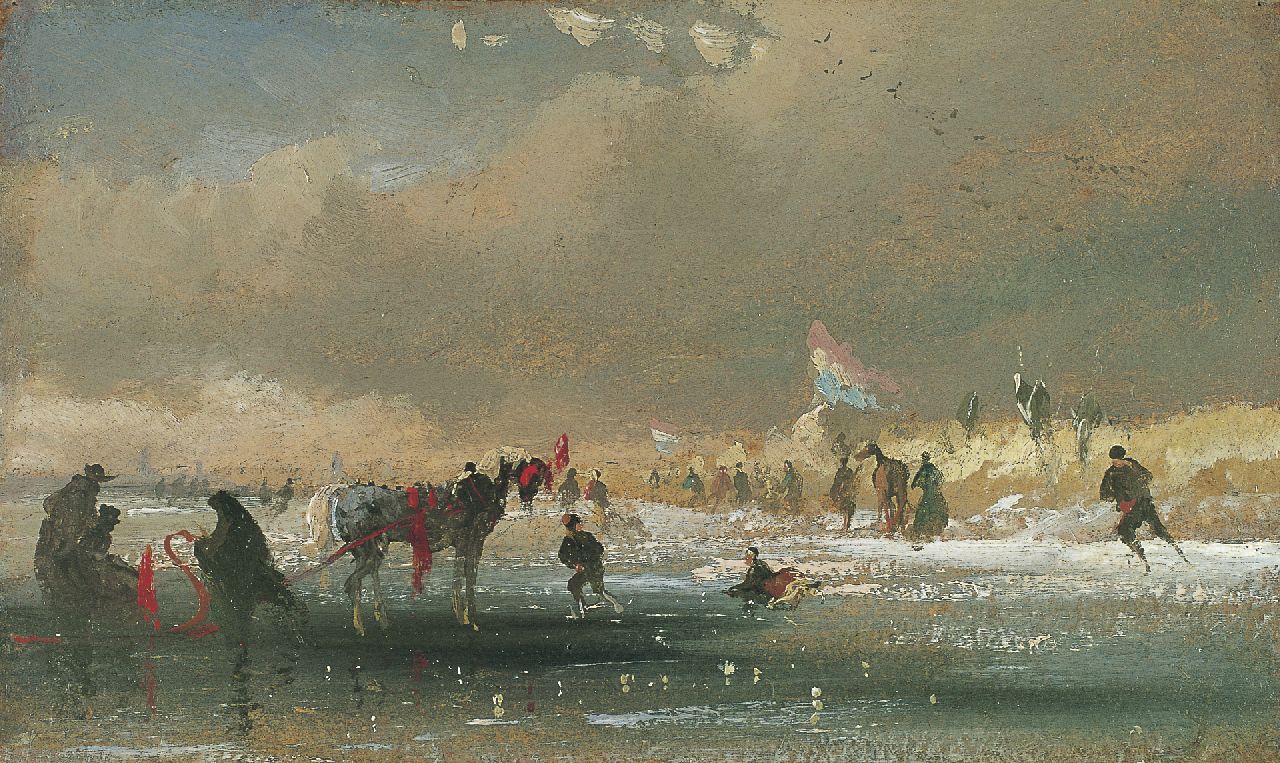 Tavenraat J.  | Johannes Tavenraat, Skaters on the ice, Öl auf Holz 17,0 x 28,0 cm