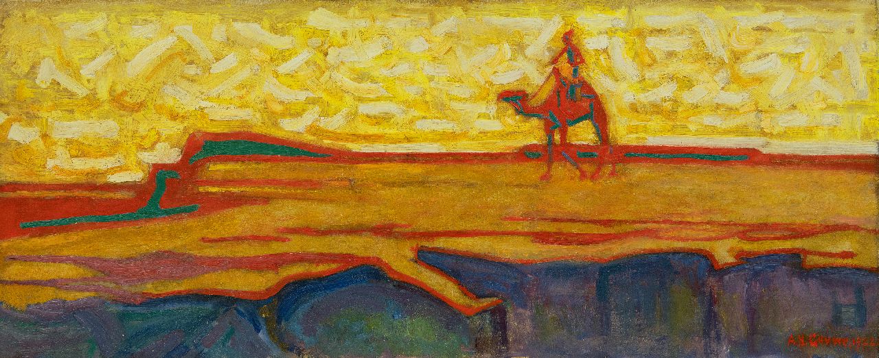 Gouwe A.H.  | Adriaan Herman Gouwe, Ein Kamelreiter in der Wüste, Öl auf Leinwand 33,5 x 80,0 cm, Unterzeichnet u.r. und datiert 1922