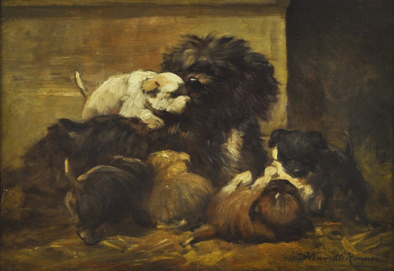 Ronner-Knip H.  | Henriette Ronner-Knip, Hunde, Öl auf Holz 28,0 x 39,5 cm, Unterzeichnet u.r.