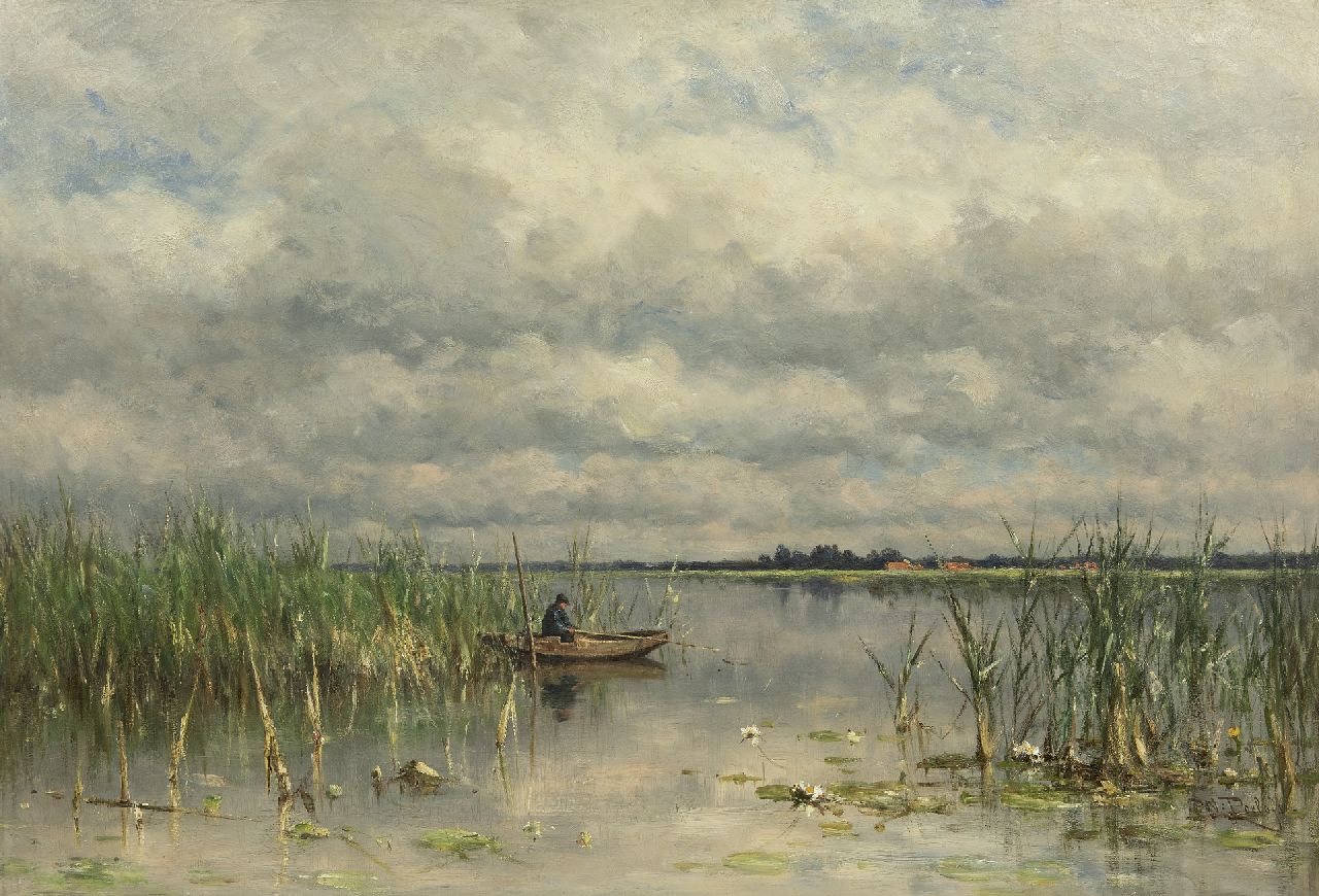 Roelofs W.  | Willem Roelofs, Angler auf dem Wasser bei Noorden, Öl auf Leinwand 68,3 x 100,2 cm, Unterzeichnet u.l. und zu datieren um 1880-1888