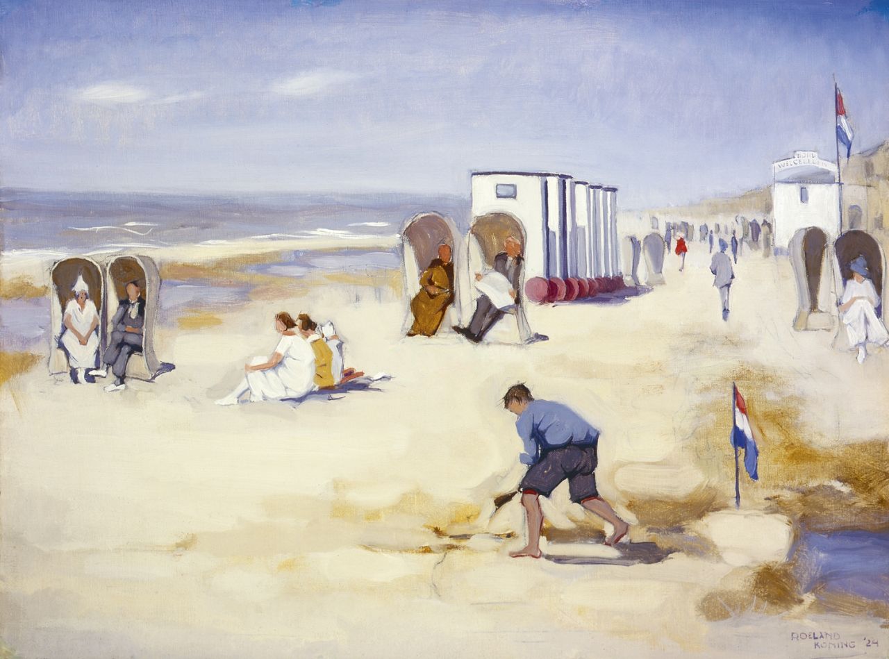 Koning R.  | Roeland Koning, Figures on the beach, Öl auf Leinwand 48,3 x 64,0 cm, signed l.r. und dated '24