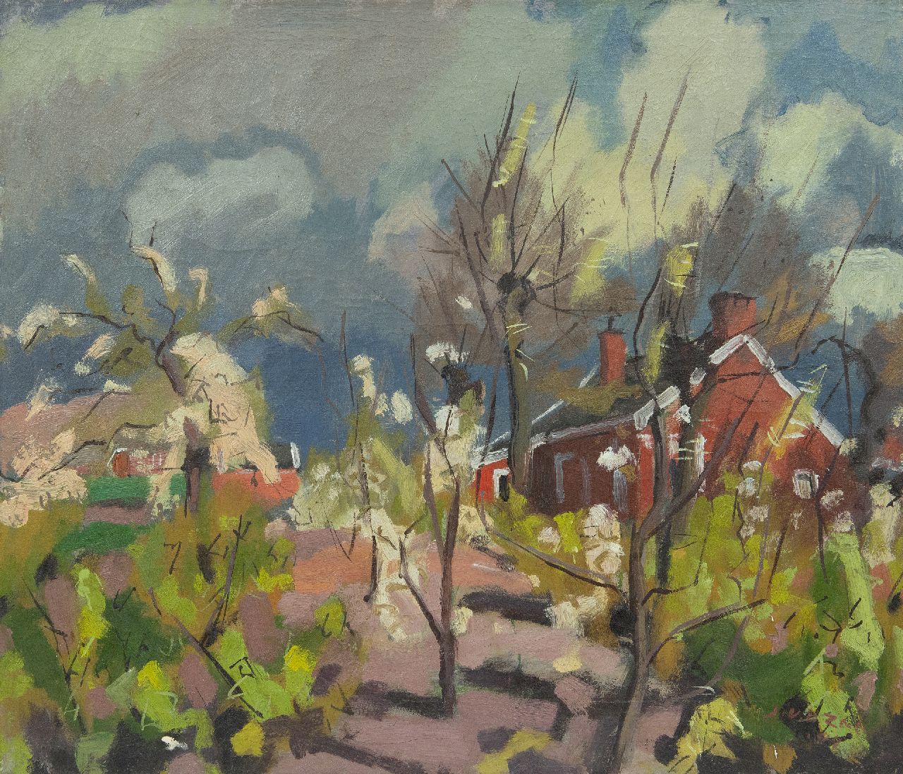 Zee J. van der | Jan van der Zee, Frühlingslandschaft, Groningen, Öl auf Leinwand 60,0 x 70,2 cm, Unterzeichnet u.r. und datiert '44 Zee J. van der | Jan van der Zee, Frühlingslandschaft, Groningen, Öl auf Leinwand 60,0 x 70,2 cm, Unterzeichnet u.r. und datiert '44