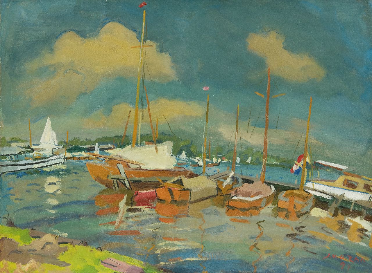 Zee J. van der | Jan van der Zee, Jachthafen am Paterswoldsemeer, Öl auf Leinwand 59,5 x 80,3 cm, Unterzeichnet u.r. und datiert '47 Zee J. van der | Jan van der Zee, Jachthafen am Paterswoldsemeer, Öl auf Leinwand 59,5 x 80,3 cm, Unterzeichnet u.r. und datiert '47