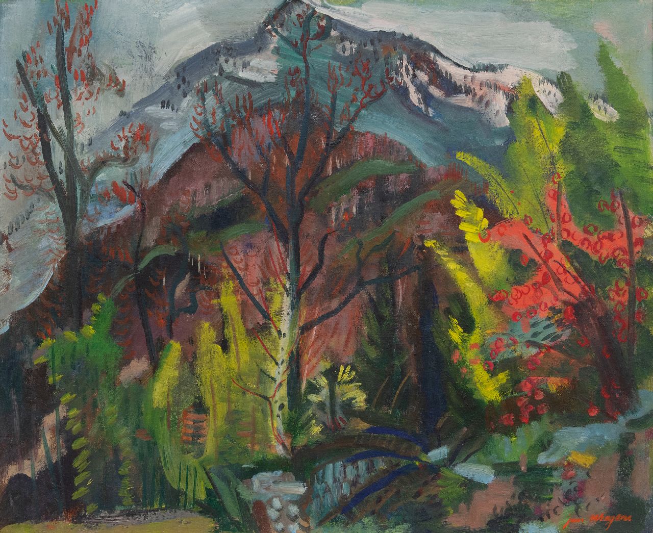 Wiegers J.  | Jan Wiegers, Garten in Ticino, Wachsfarbe auf Leinwand 50,6 x 61,7 cm, Unterzeichnet u.r. und zu datieren um 1947-1950