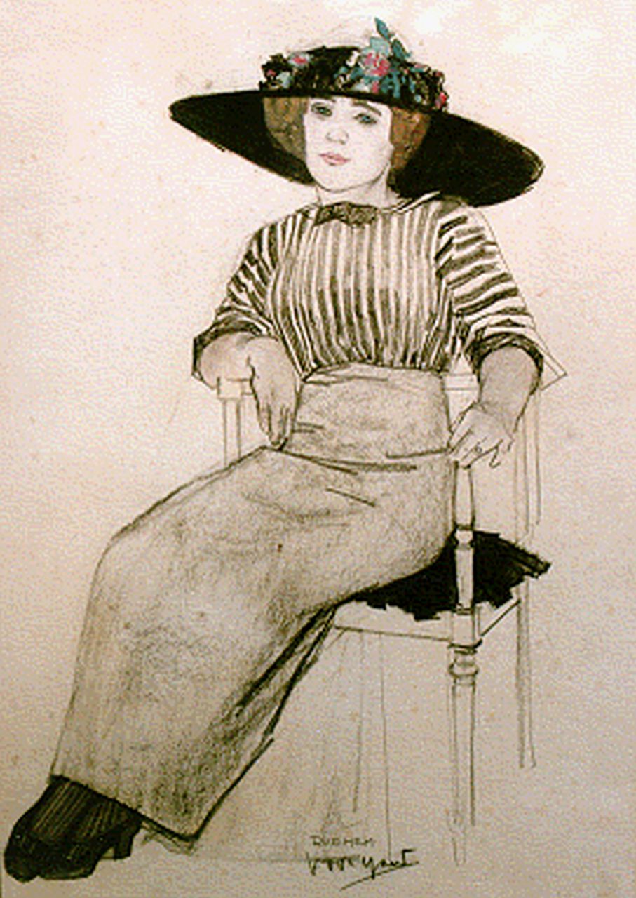 Hem P. van der | Pieter 'Piet' van der Hem, An elegant lady in a chair, Bleistift und Aquarell auf Papier 47,5 x 32,5 cm, signed l.c.