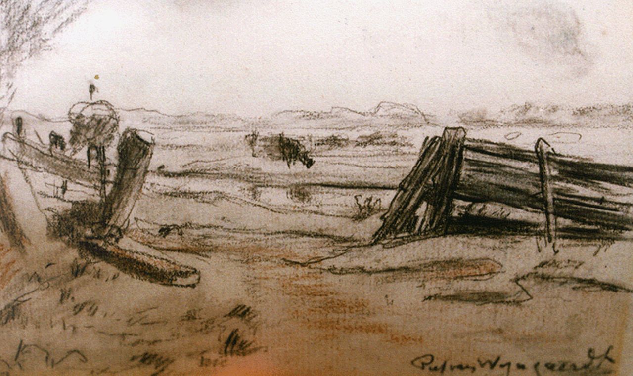 Wijngaerdt P.T. van | Petrus Theodorus 'Piet' van Wijngaerdt, A landscape (study), Farbbleistift auf Papier 11,7 x 18,0 cm, signed l.r. und dated 1902