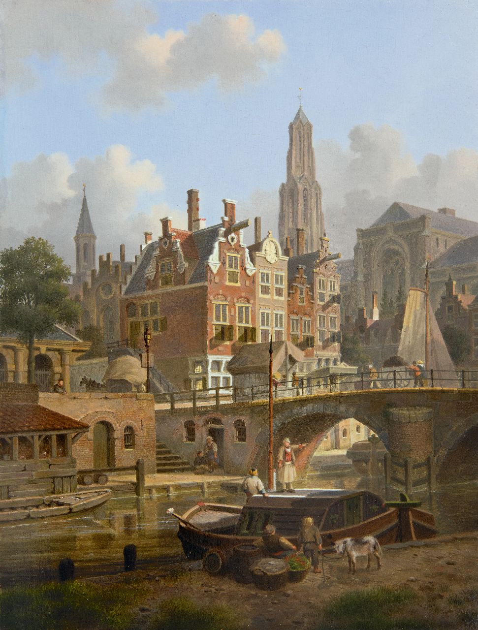 Verheijen J.H.  | Jan Hendrik Verheijen, Blick auf den Domturm zu Utrecht, Öl auf Holz 31,7 x 24,2 cm, Unterzeichnet u.l.