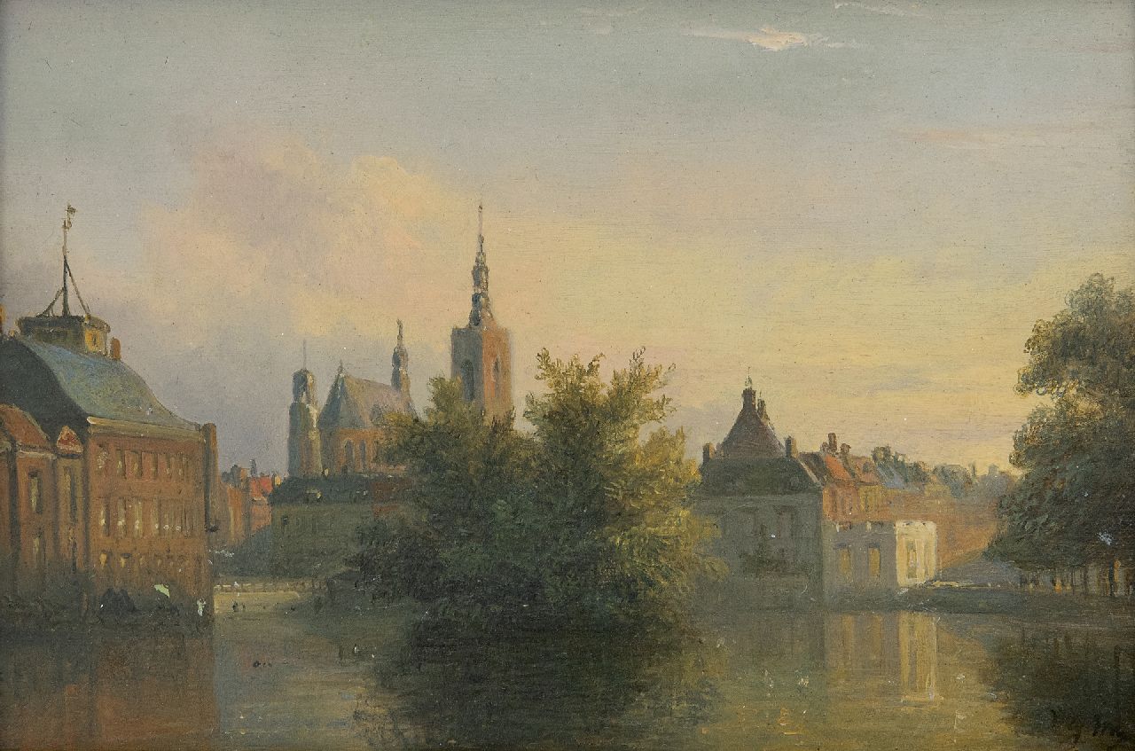 Wagner W.G.  | Willem George Wagner | Gemälde zum Verkauf angeboten | Blick auf den 'Hofvijver', Den Haag, Öl auf Holz 13,1 x 18,7 cm, Unterzeichnet u.r.