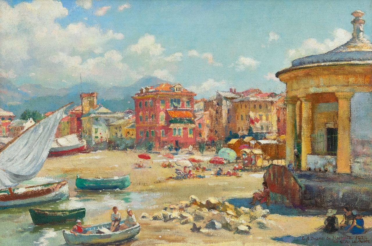 Bueno de Mesquita D.A.  | David Abraham Bueno de Mesquita, Der Strand von Sestri Levante, Öl auf Leinwand 28,6 x 42,6 cm, Unterzeichnet u.r. und datiert 'Sestri Levante' 1929