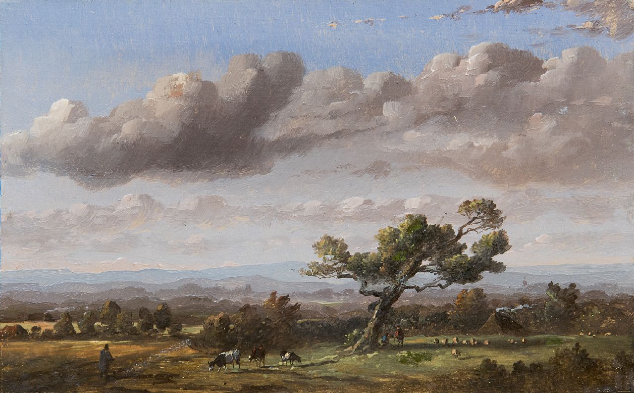 Tavenraat J.  | Johannes Tavenraat, Hilly landscape with tree, Öl auf Holz 10,9 x 17,4 cm, Unterzeichnet u.l. und datiert 1848
