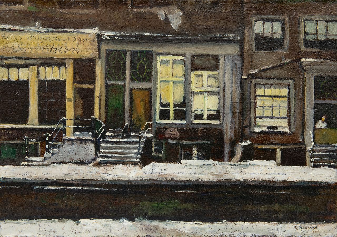 Bogaart G.  | G. Bogaart | Gemälde zum Verkauf angeboten | Häuser an der Gracht in Amsterdam, Öl auf Leinwand 35,6 x 49,8 cm, Unterzeichnet u.r. und datiert 1944, ohne Rahmen