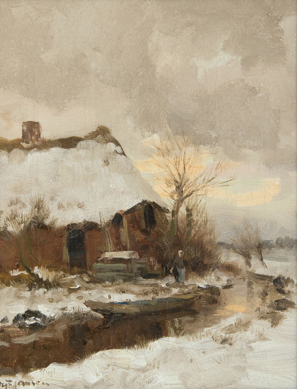 Jansen W.G.F.  | 'Willem' George Frederik Jansen, Kleiner Bauernhof im Schnee, Öl auf Leinwand 30,5 x 24,5 cm, Unterzeichnet u.l.