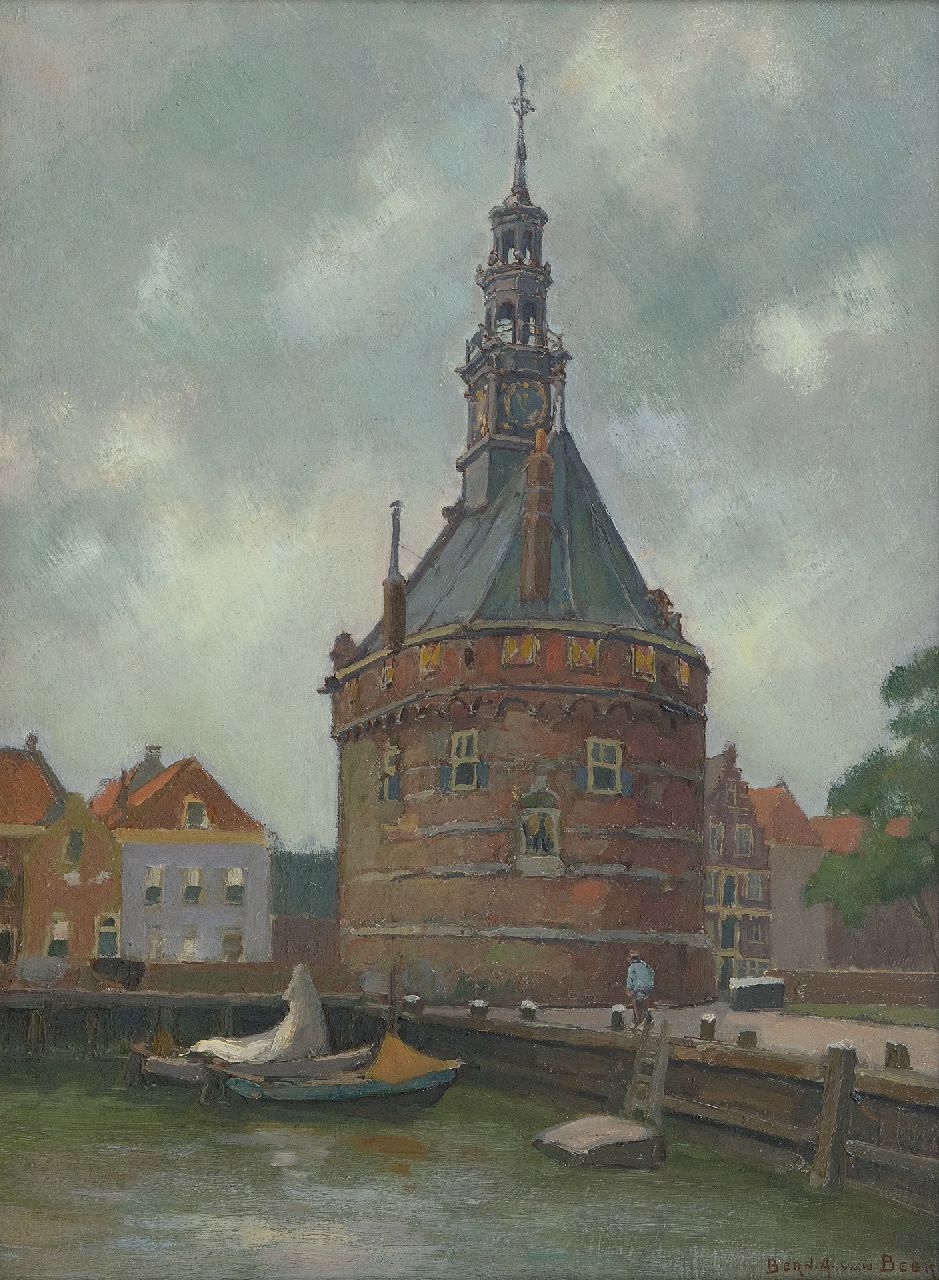 Beek B.A. van | Bernardus Antonie van Beek | Gemälde zum Verkauf angeboten | Festgemachte Boote am Hoofdtoren, Hoorn, Öl auf Holzfaser 41,0 x 30,0 cm, Unterzeichnet u.r.