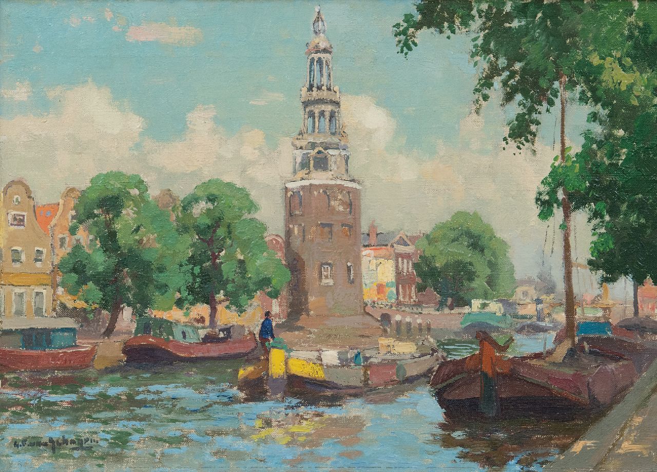 Schagen G.F. van | Gerbrand Frederik van Schagen, Die Amstel mit dem Montelbaansturm, Amsterdam, Öl auf Leinwand 25,3 x 35,4 cm, Unterzeichnet u.l.