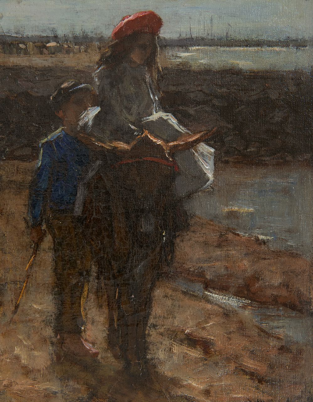 Maarel M. van der | Marinus van der Maarel, Am Strand, Öl auf Leinwand 24,5 x 19,2 cm, Unterzeichnet u.r.