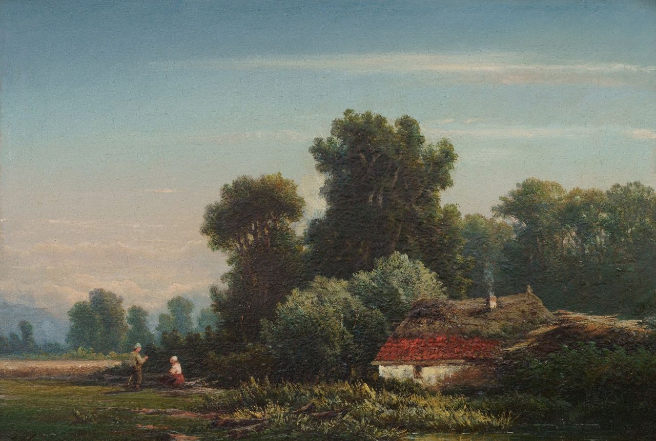 Marinus Heijl | Landleute beim Waldrand, Öl auf Holz, 21,3 x 30,8 cm, Unterzeichnet u.l. mit Initialen