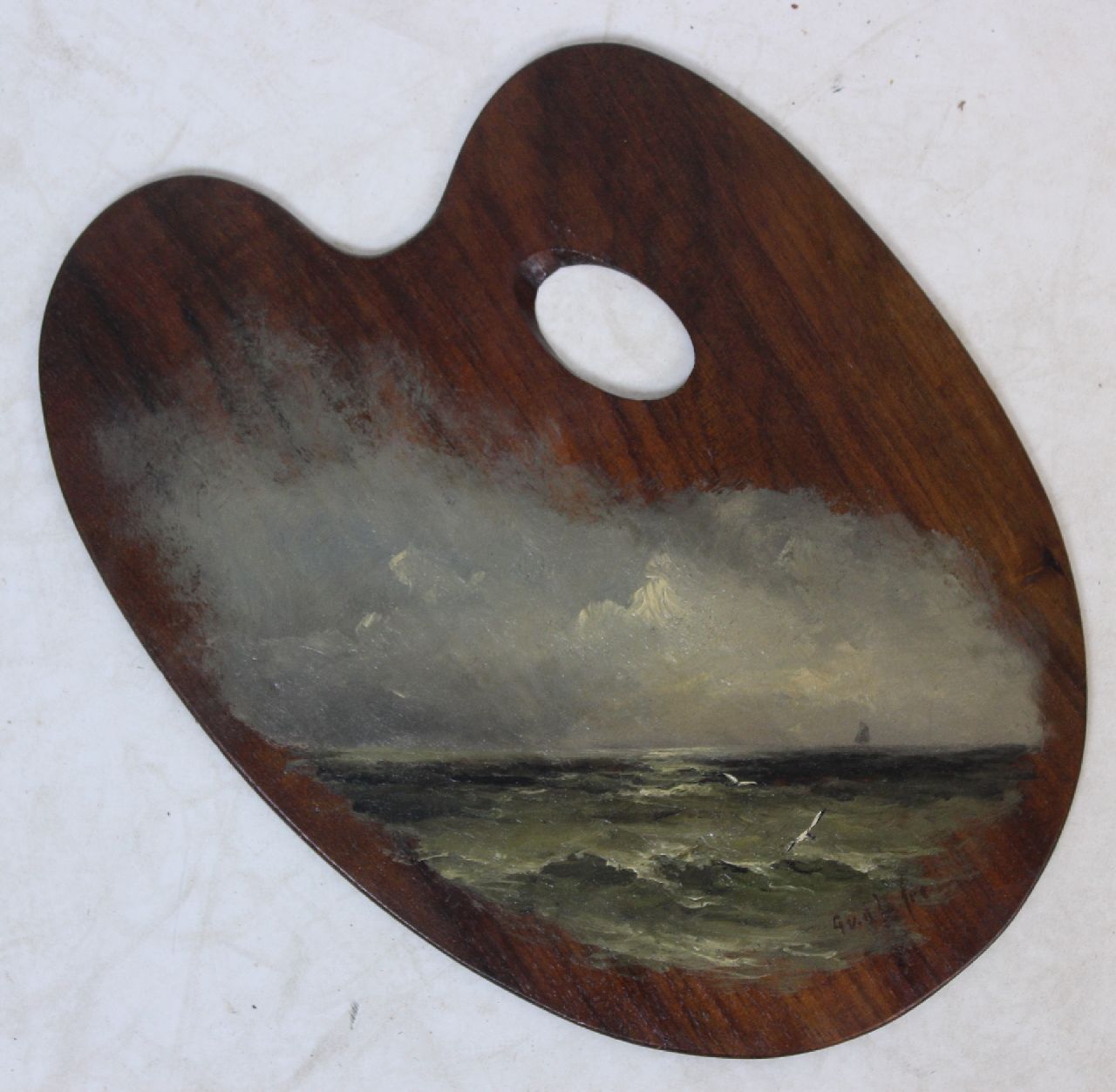 Laan G. van der | Gerard van der Laan, Die Nordsee, gemalt auf der Palette eines Malers, Öl auf Holz 28,2 x 20,8 cm, Unterzeichnet u.r. mit initialen