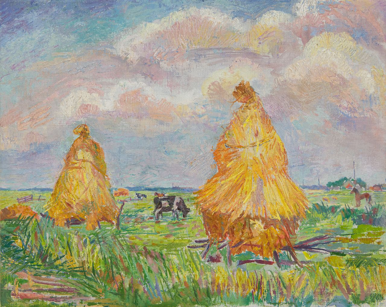 Pijpers E.E.  | 'Edith' Elizabeth Pijpers, Heuschober im Feld, Öl auf Leinwand 36,9 x 45,8 cm