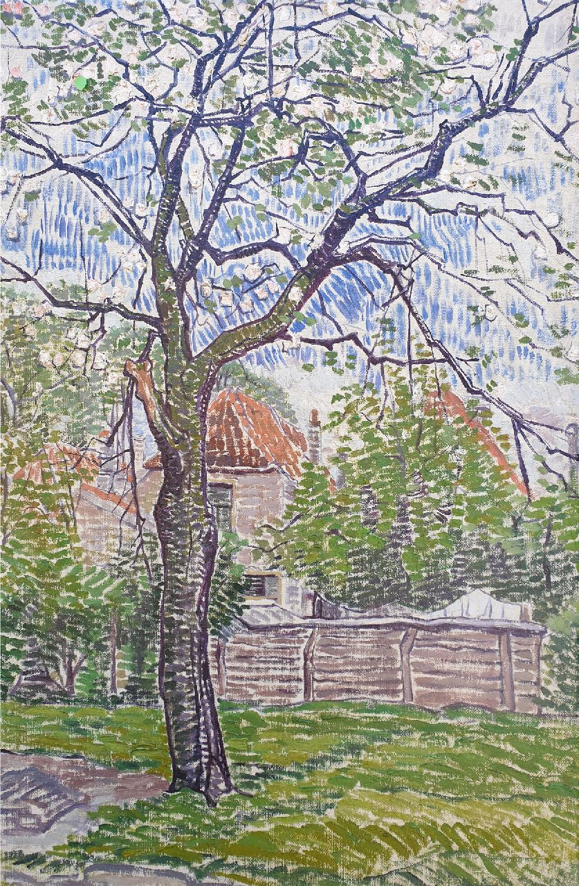 Pijpers E.E.  | 'Edith' Elizabeth Pijpers, Garten mit blühender Apfelbaum, Öl auf Leinwand 54,7 x 36,8 cm
