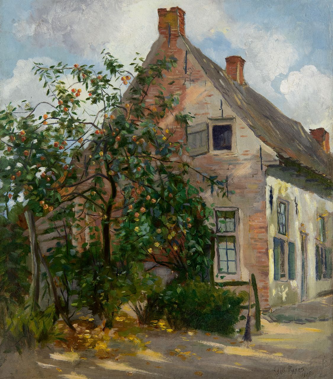 Pijpers E.E.  | 'Edith' Elizabeth Pijpers, Haus mit Apfelbaum, Öl auf Leinwand 45,2 x 40,4 cm, Unterzeichnet u.r. und datiert 1915