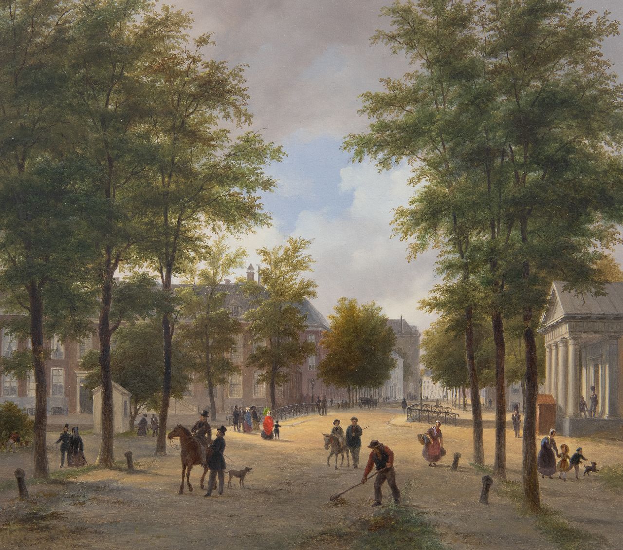 Hove B.J. van | Bartholomeus Johannes 'Bart' van Hove | Gemälde zum Verkauf angeboten | Blick auf die Korte Voorhout, Den Haag, Öl auf Holz 28,8 x 32,8 cm, Unterzeichnet u.l.