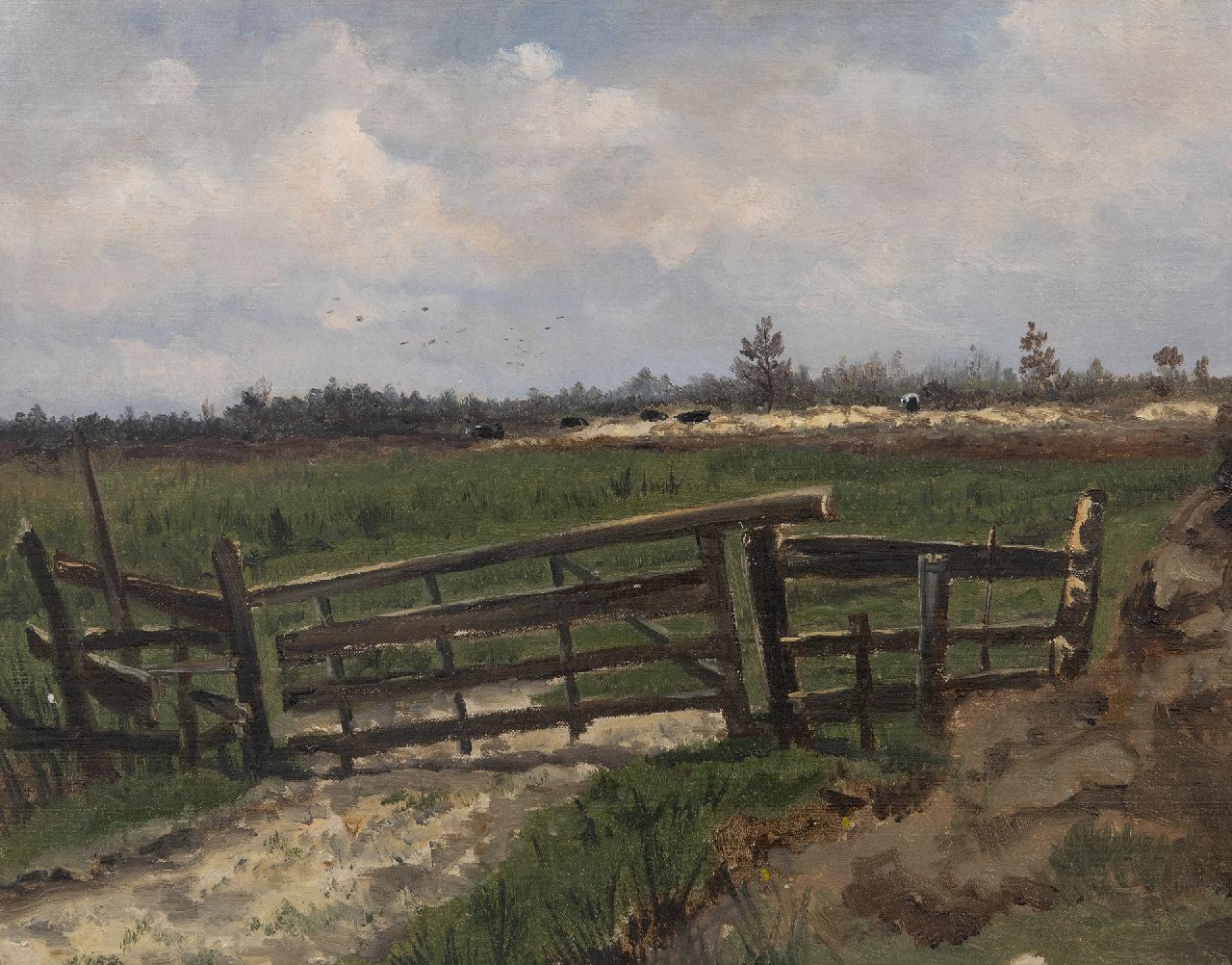 Mesdag H.W.  | Hendrik Willem Mesdag | Gemälde zum Verkauf angeboten | Dünenlandschaft mit Vieh, Öl auf Leinwand  auf Holzfaser 30,6 x 38,4 cm