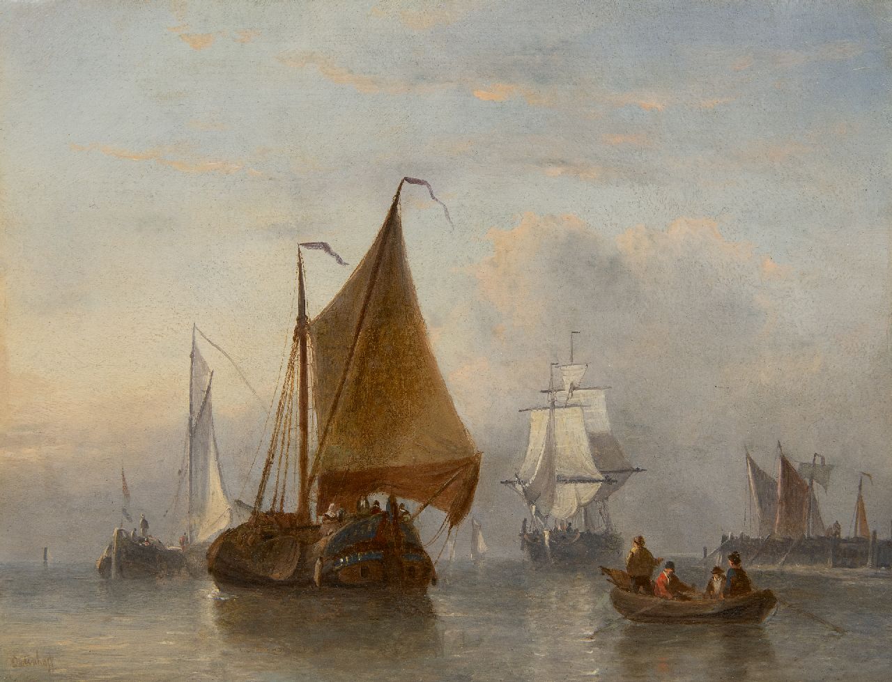 Opdenhoff G.W.  | Witzel 'George Willem' Opdenhoff, Schiffe auf ruhiger See, Öl auf Holz 27,9 x 36,2 cm, Unterzeichnet u.l.