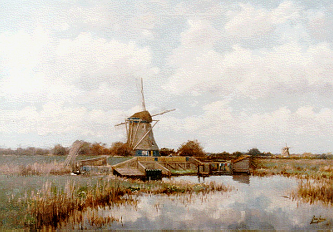 Jans J.  | Jan Jans, A dune landscape with windmill, Öl auf Leinwand 45,3 x 64,0 cm, signed l.r. und dated '18
