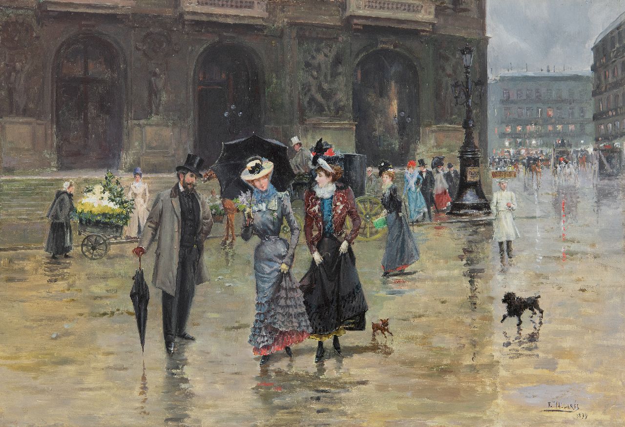 Pallarés y Allustante J.  | Joaquín Pallarés y Allustante | Gemälde zum Verkauf angeboten | Der Place de l'Opéra in Paris, Öl auf Holz 37,6 x 55,1 cm, Unterzeichnet u.r. und datiert 1899