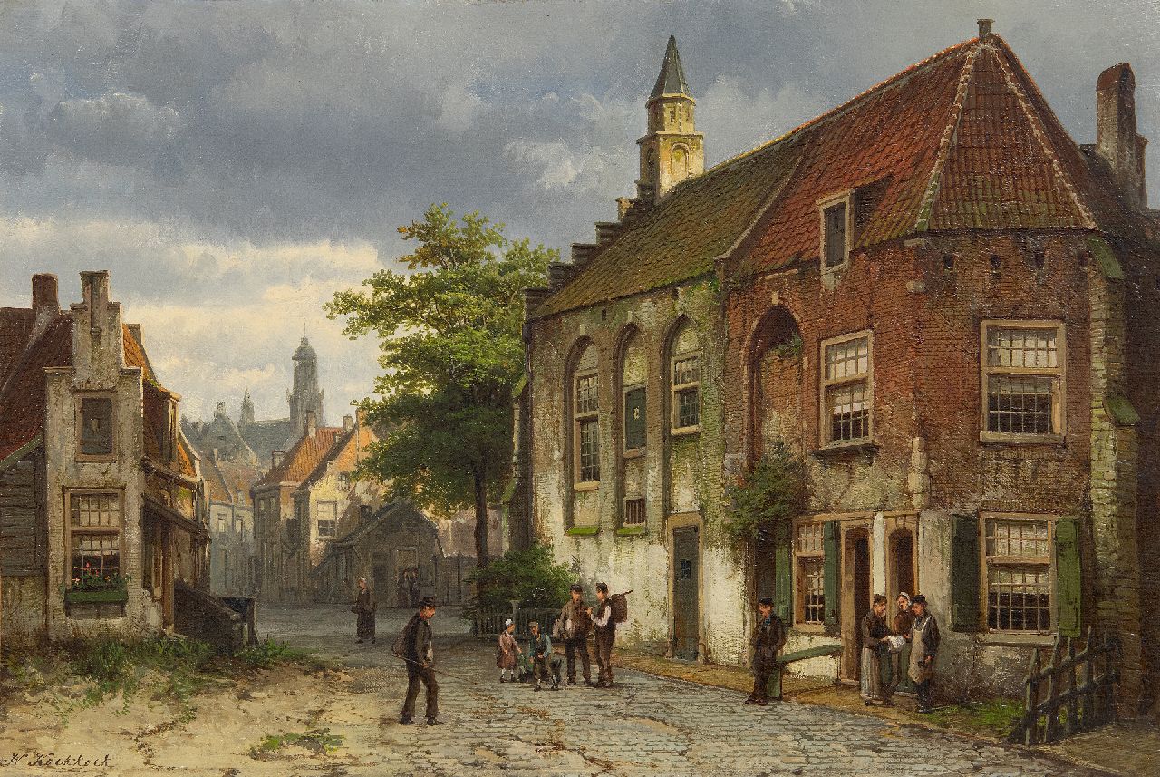 Koekkoek W.  | Willem Koekkoek, Stadtansicht mit dem Sint Barbarakapel in 's-Hertogenbosch, Öl auf Leinwand 37,9 x 56,3 cm, Unterzeichnet u.l.