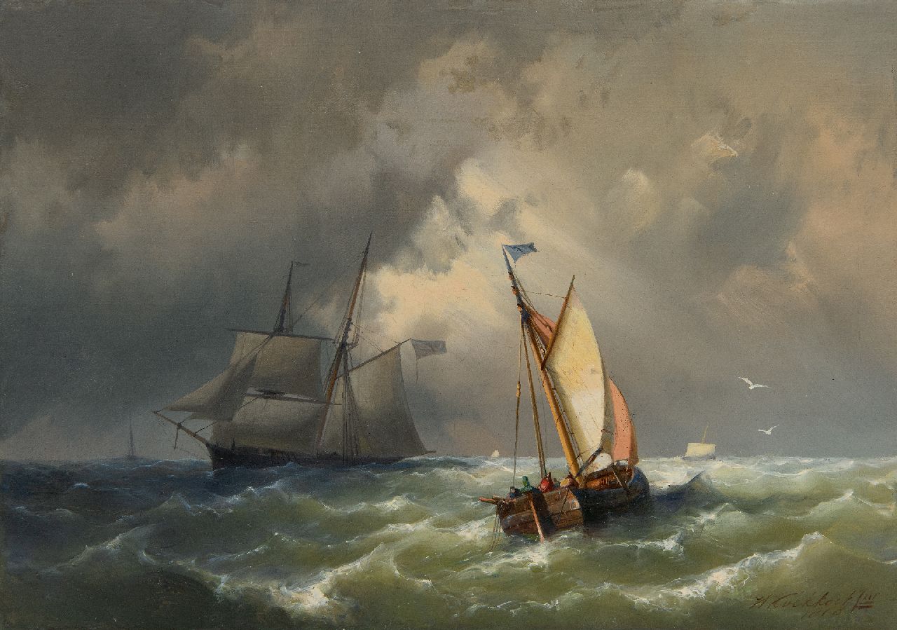 Koekkoek jr. H.  | Hermanus Koekkoek jr., Fischerboote auf rauem Meer, Öl auf Leinwand 25,3 x 35,3 cm, Unterzeichnet u.r. und datiert 1860