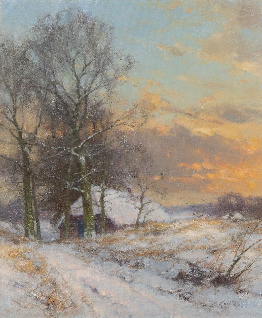 Holtrup J.  | Jan Holtrup | Gemälde zum Verkauf angeboten | Bauernhof am winterlichen Landschaft in der Achterhoek, Öl auf Leinwand 60,3 x 49,8 cm, Unterzeichnet u.r.