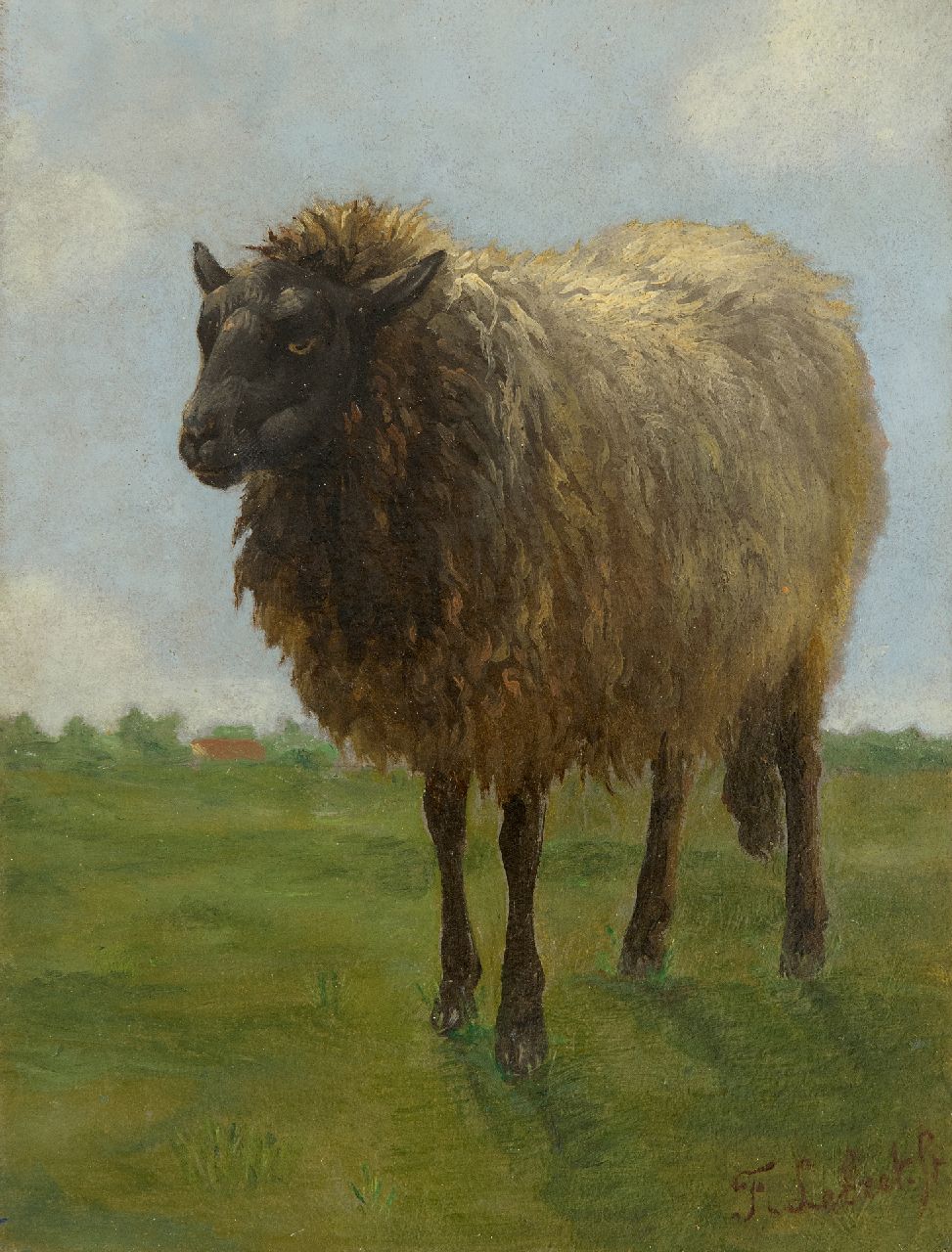 Lebret F.  | Frans Lebret | Gemälde zum Verkauf angeboten | Schaf, Öl auf Holz 19,3 x 14,5 cm, Unterzeichnet u.r.