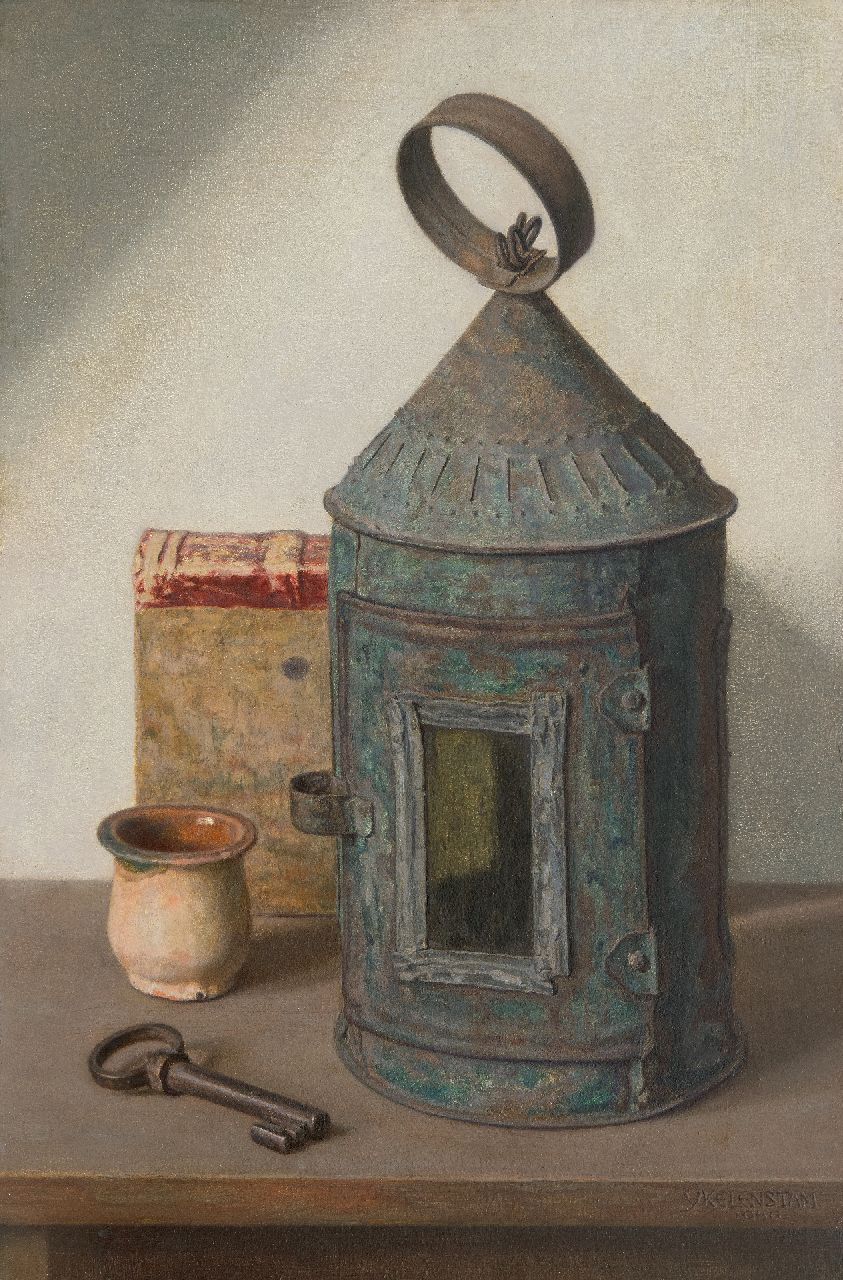 Hendrikus IJkelenstam | Stilleben mit Laterne, Öl auf Holz, 46,4 x 30,7 cm, Unterzeichnet u.r. und datiert 1940