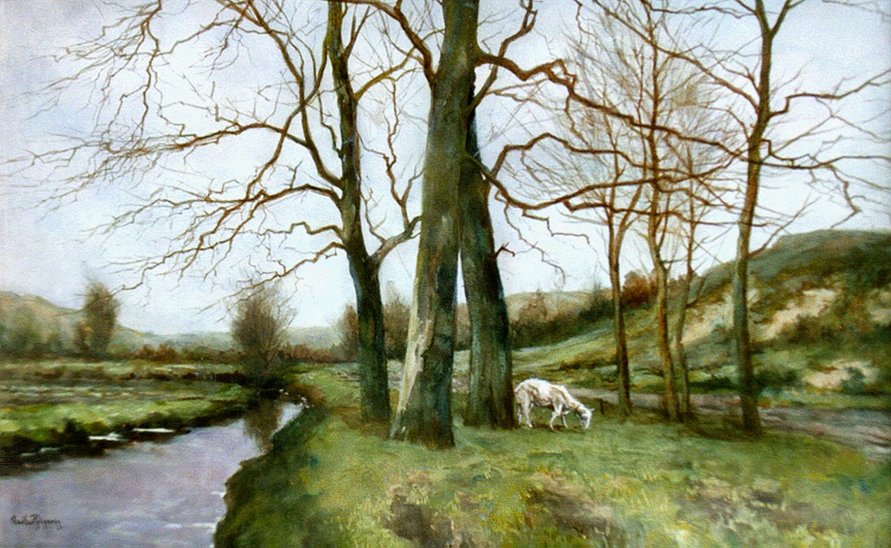 Rhijnnen J. van | Johannes 'Jan' van Rhijnnen, A landscape with goat, Aquarell auf Papier 34,0 x 53,0 cm, signed l.l.